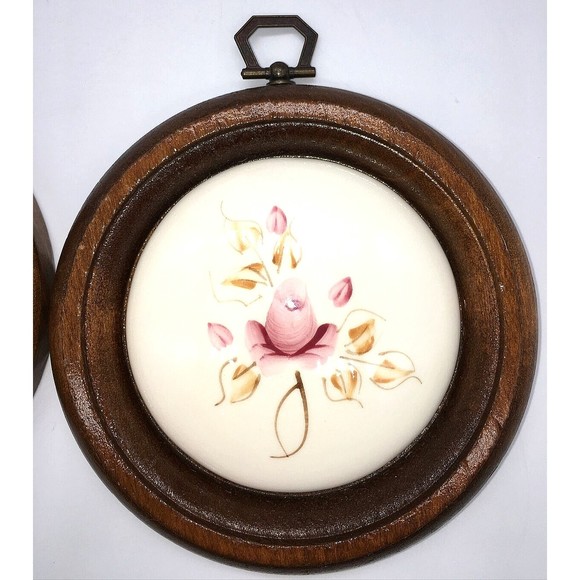 Vintage Set of 2 Homco Lasting Products Ceramic Wall Hanging Rose Hand Painted - Picture 2 of 12